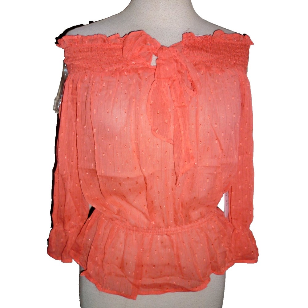 Story On Blouse Frilly Peplum Top Swiss Dot Fairycore Coquette Off‎ Shoulder M